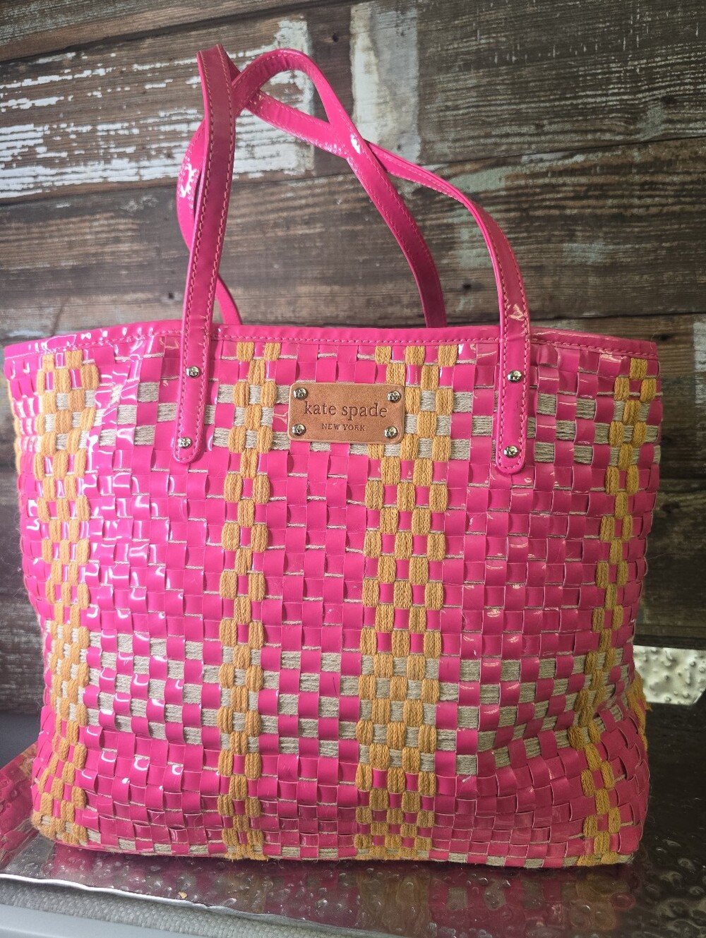 Kate Spade New York Woven Patent Tote, Large Shopper